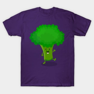 Cute kawaii dancing broccoli cartoon illustration T-Shirt